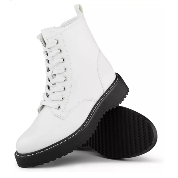 Hawkwell White Combat Side Zipper Lace up Ankle Booties Size 8.5 - Picture 1 of 10
